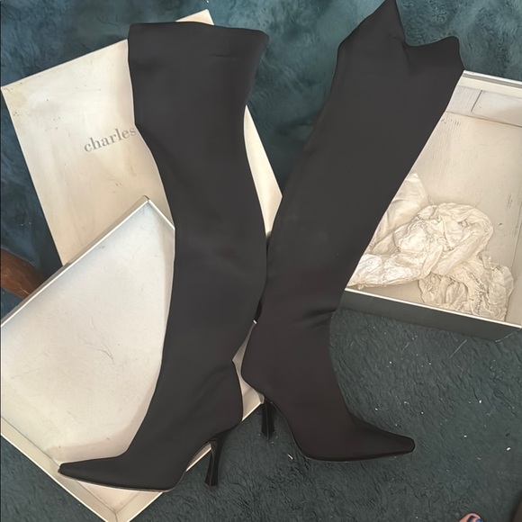 Charles & Keith Black Knee-High Boots - Picture 1 of 7